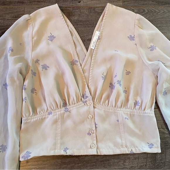 Oat + Fort blouse Long Sleeve V neck floral Blouse empire waist - Picture 4 of 9